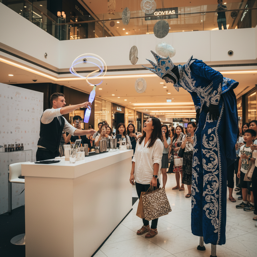 Booking Stilt Walkers and Flair Bartenders for Brand Activations at Singapore Malls